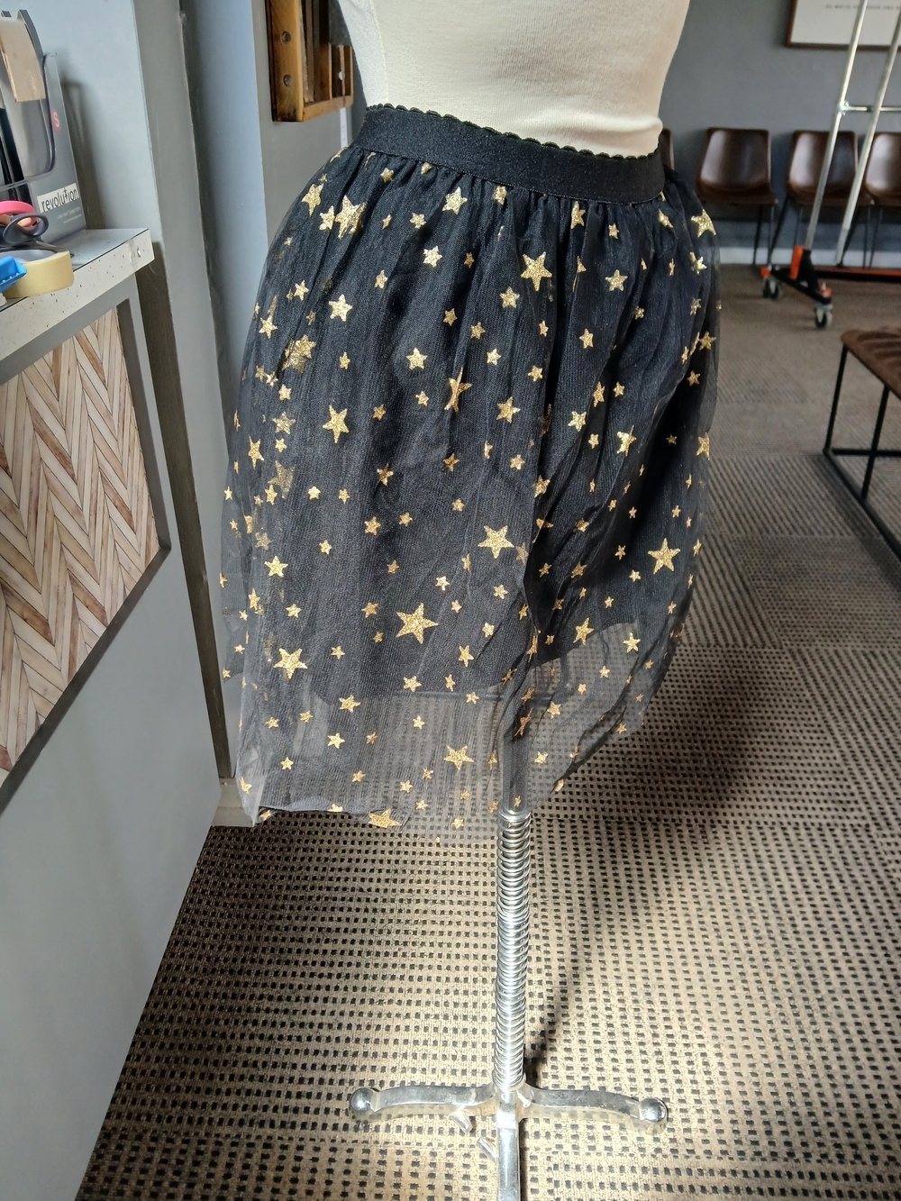 Black Tulle Skirt with Gold Star Print - Girl's Skirt